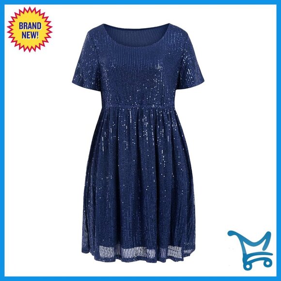 Dresses & Skirts - Sequin Mini Dress A-Line Pleated Scoop Neck Cocktail Party Elegant